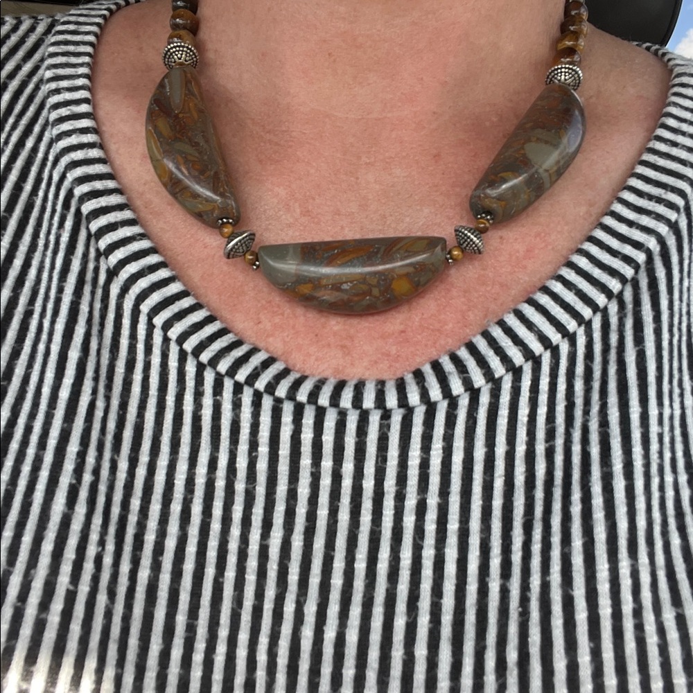 Large Bamboo Jasper with tigers eye Necklace